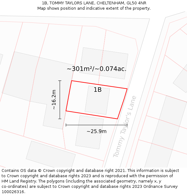 1B, TOMMY TAYLORS LANE, CHELTENHAM, GL50 4NR: Plot and title map