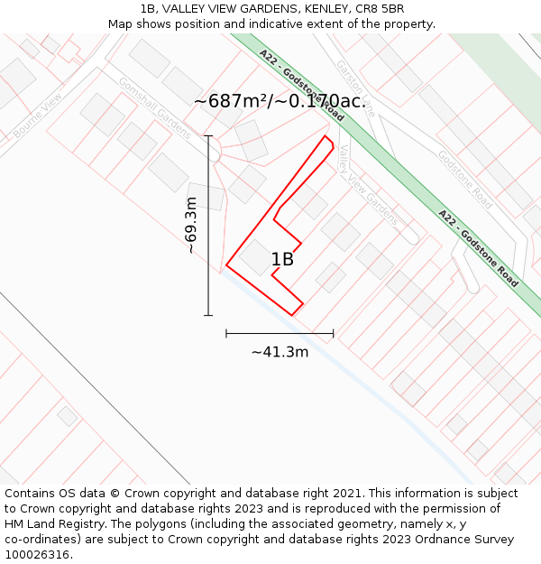 1B, VALLEY VIEW GARDENS, KENLEY, CR8 5BR: Plot and title map