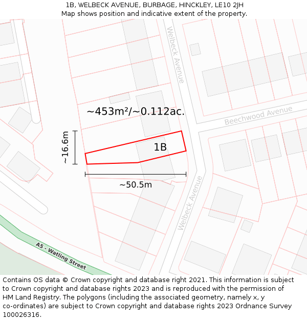 1B, WELBECK AVENUE, BURBAGE, HINCKLEY, LE10 2JH: Plot and title map