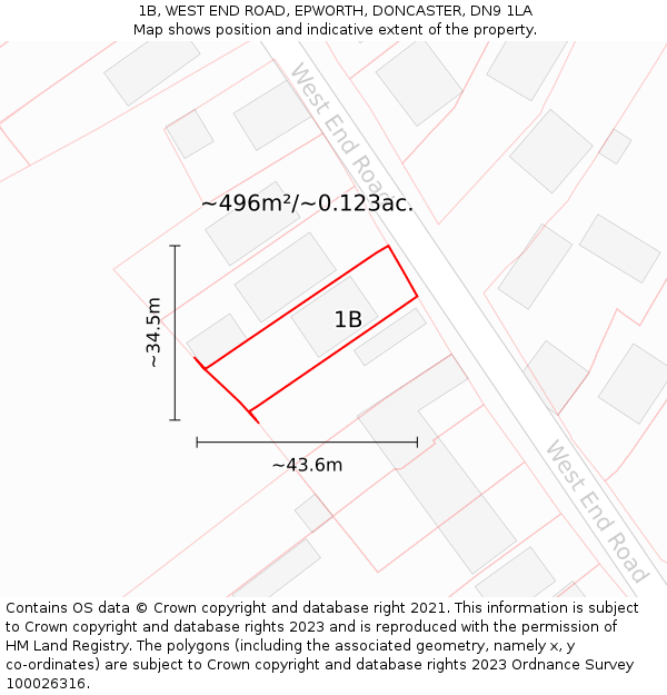 1B, WEST END ROAD, EPWORTH, DONCASTER, DN9 1LA: Plot and title map