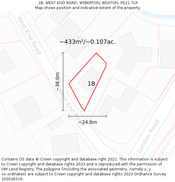 1B, WEST END ROAD, WYBERTON, BOSTON, PE21 7LR: Plot and title map