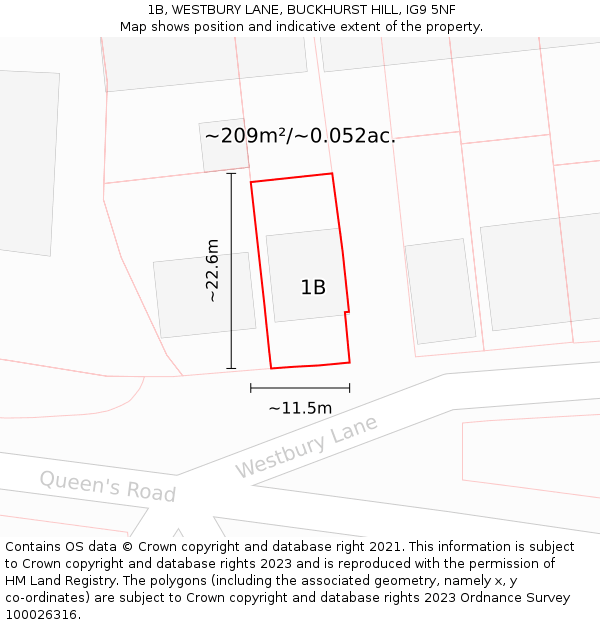 1B, WESTBURY LANE, BUCKHURST HILL, IG9 5NF: Plot and title map