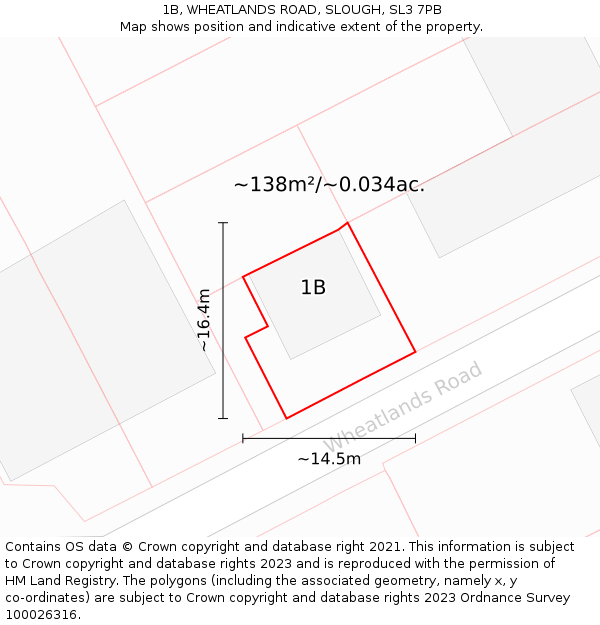 1B, WHEATLANDS ROAD, SLOUGH, SL3 7PB: Plot and title map