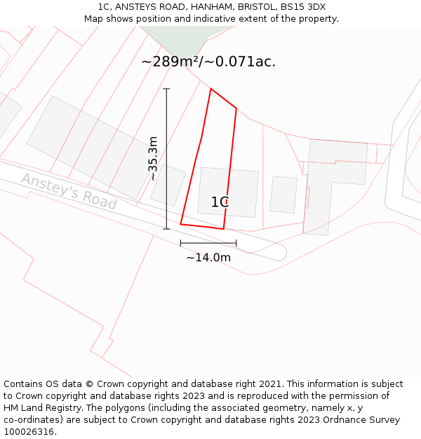 1C, ANSTEYS ROAD, HANHAM, BRISTOL, BS15 3DX: Plot and title map