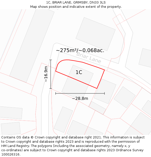 1C, BRIAR LANE, GRIMSBY, DN33 3LS: Plot and title map
