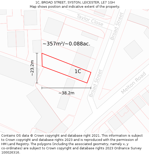 1C, BROAD STREET, SYSTON, LEICESTER, LE7 1GH: Plot and title map