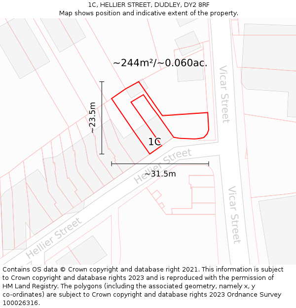 1C, HELLIER STREET, DUDLEY, DY2 8RF: Plot and title map