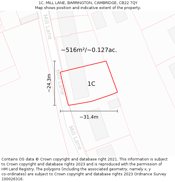 1C, MILL LANE, BARRINGTON, CAMBRIDGE, CB22 7QY: Plot and title map