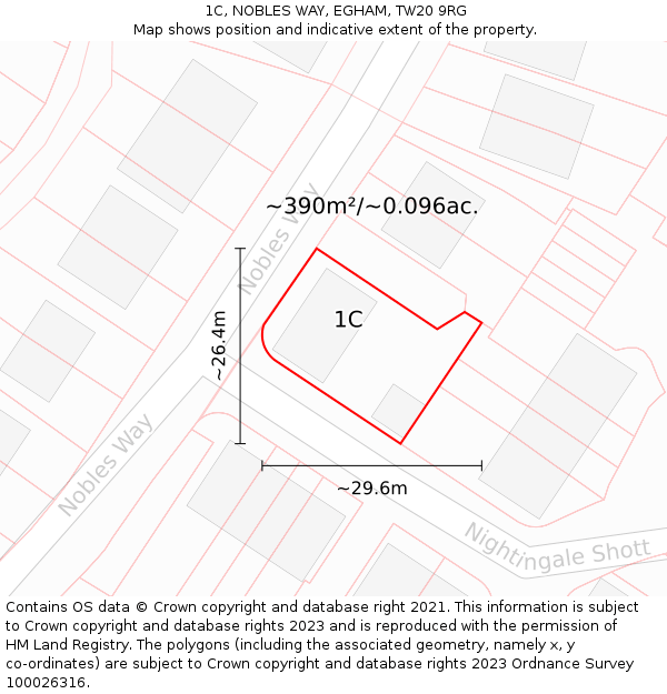 1C, NOBLES WAY, EGHAM, TW20 9RG: Plot and title map