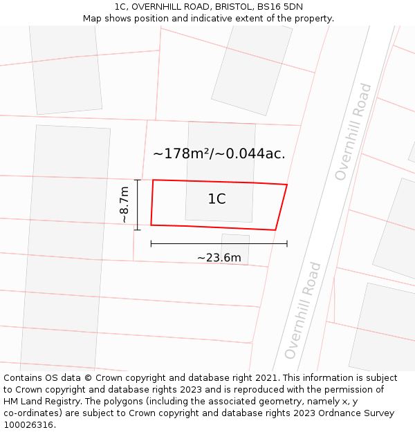 1C, OVERNHILL ROAD, BRISTOL, BS16 5DN: Plot and title map