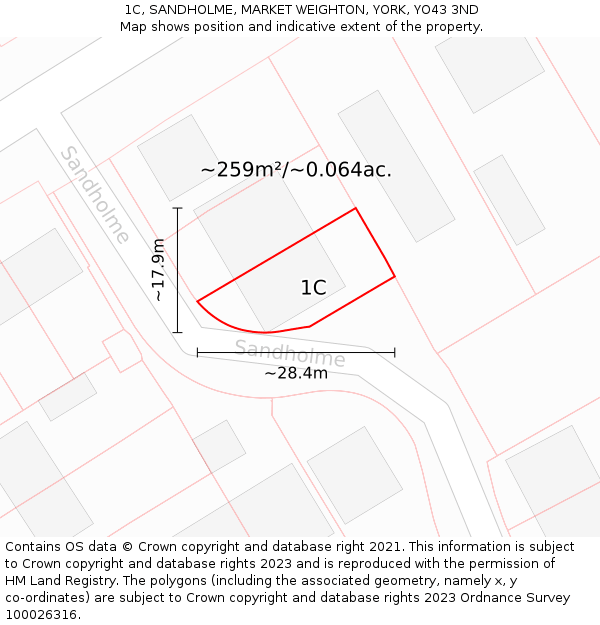 1C, SANDHOLME, MARKET WEIGHTON, YORK, YO43 3ND: Plot and title map