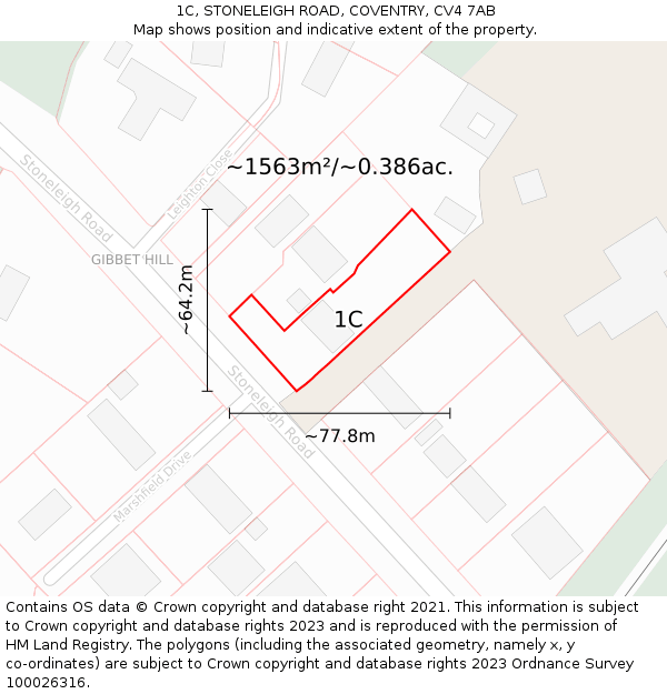 1C, STONELEIGH ROAD, COVENTRY, CV4 7AB: Plot and title map