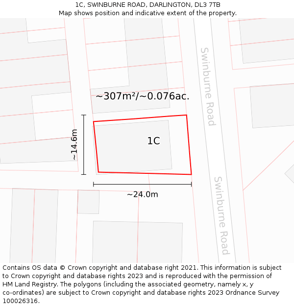 1C, SWINBURNE ROAD, DARLINGTON, DL3 7TB: Plot and title map