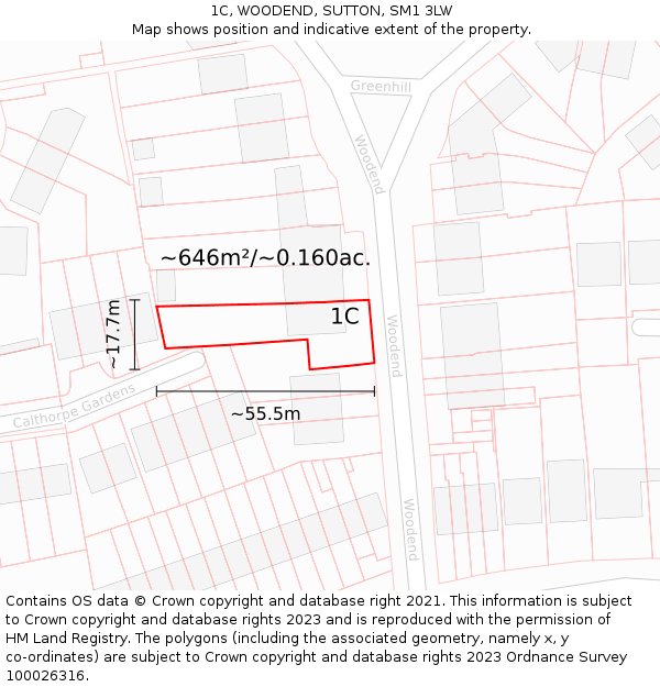 1C, WOODEND, SUTTON, SM1 3LW: Plot and title map