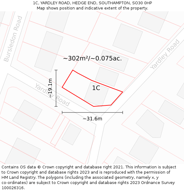 1C, YARDLEY ROAD, HEDGE END, SOUTHAMPTON, SO30 0HP: Plot and title map