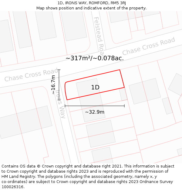 1D, IRONS WAY, ROMFORD, RM5 3RJ: Plot and title map