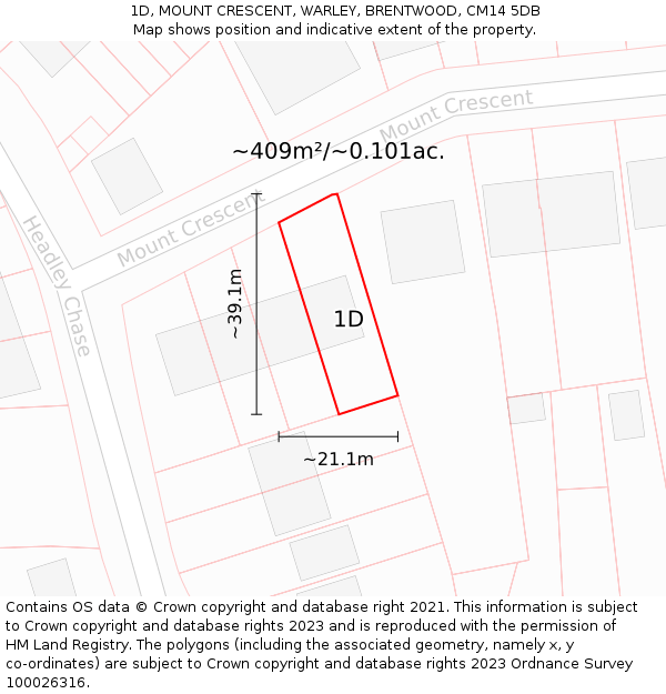 1D, MOUNT CRESCENT, WARLEY, BRENTWOOD, CM14 5DB: Plot and title map