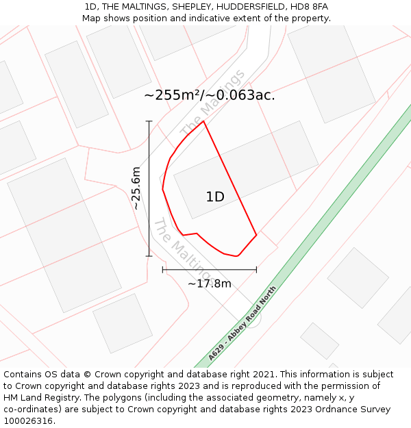 1D, THE MALTINGS, SHEPLEY, HUDDERSFIELD, HD8 8FA: Plot and title map