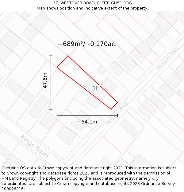 1E, WESTOVER ROAD, FLEET, GU51 3DG: Plot and title map