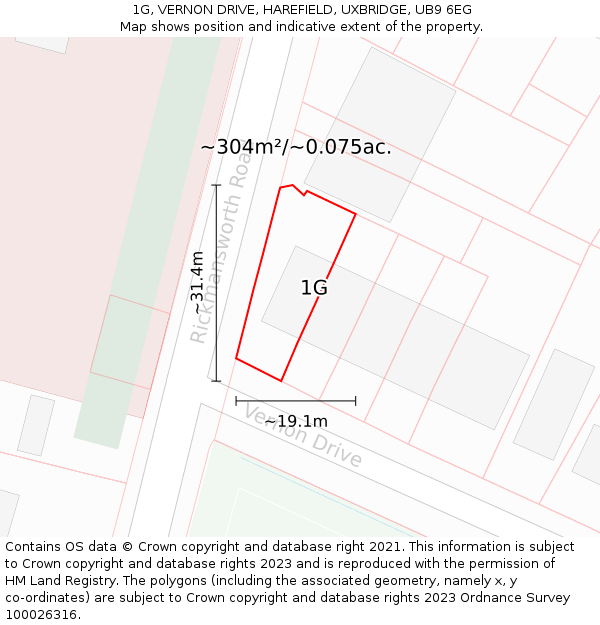 1G, VERNON DRIVE, HAREFIELD, UXBRIDGE, UB9 6EG: Plot and title map