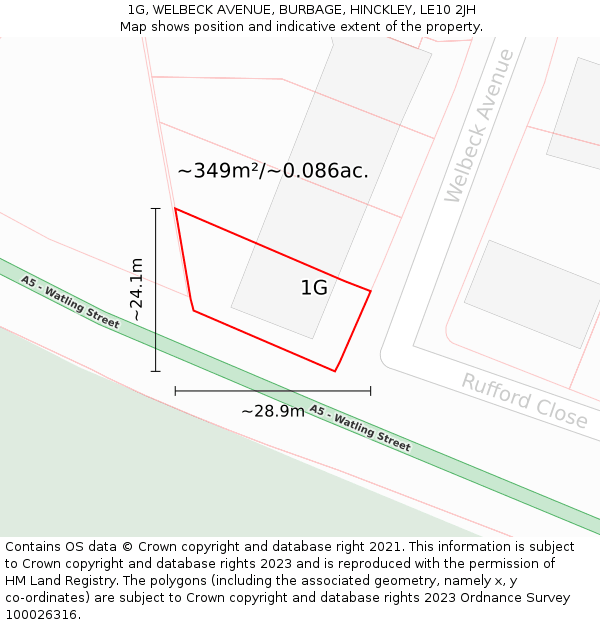 1G, WELBECK AVENUE, BURBAGE, HINCKLEY, LE10 2JH: Plot and title map