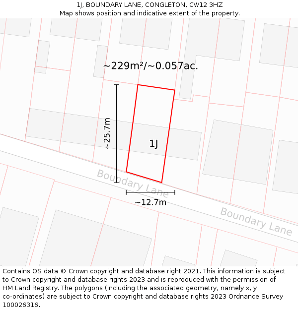 1J, BOUNDARY LANE, CONGLETON, CW12 3HZ: Plot and title map