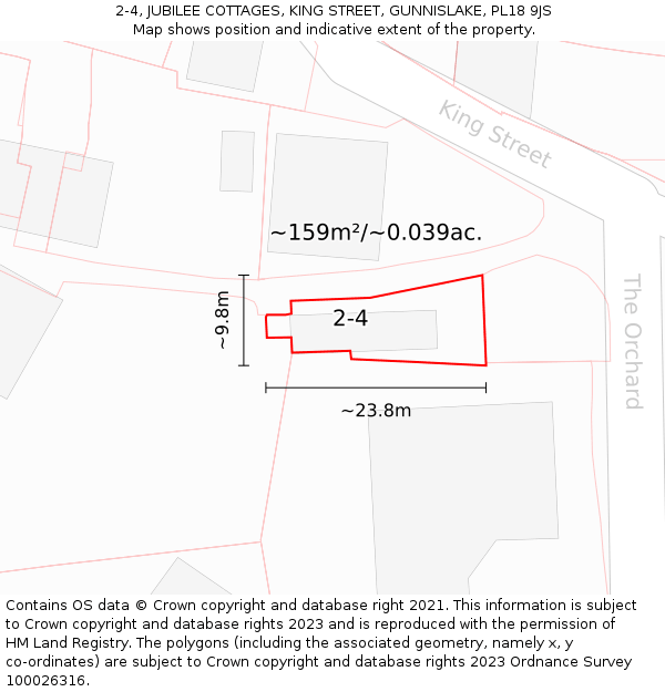 2-4, JUBILEE COTTAGES, KING STREET, GUNNISLAKE, PL18 9JS: Plot and title map