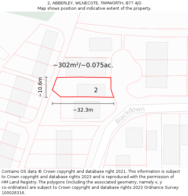 2, ABBERLEY, WILNECOTE, TAMWORTH, B77 4JG: Plot and title map