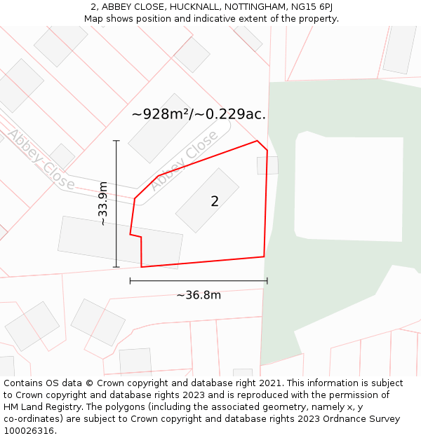 2, ABBEY CLOSE, HUCKNALL, NOTTINGHAM, NG15 6PJ: Plot and title map