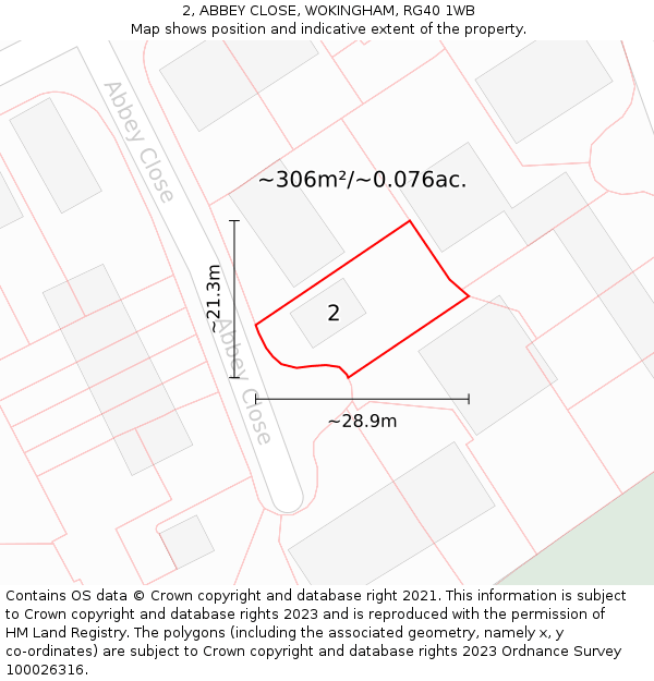 2, ABBEY CLOSE, WOKINGHAM, RG40 1WB: Plot and title map