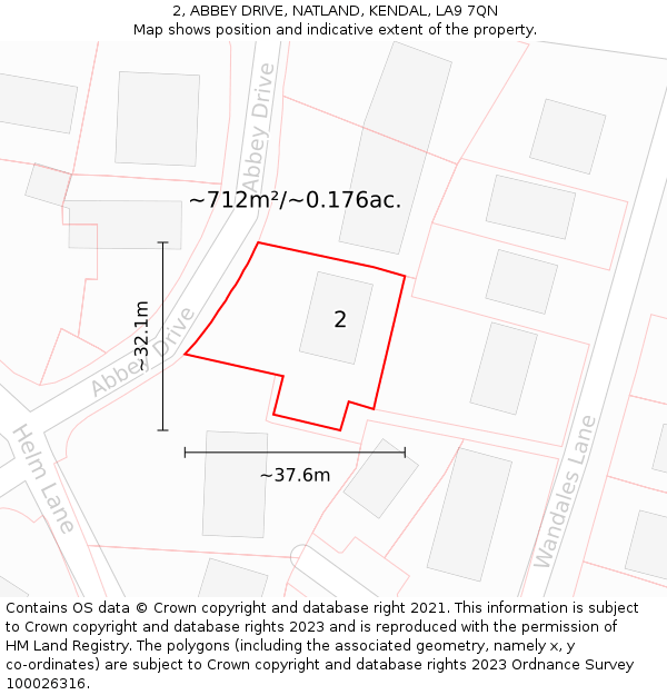 2, ABBEY DRIVE, NATLAND, KENDAL, LA9 7QN: Plot and title map