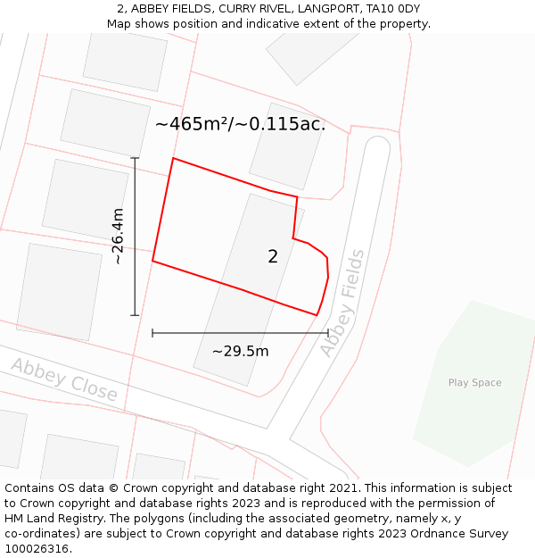 2, ABBEY FIELDS, CURRY RIVEL, LANGPORT, TA10 0DY: Plot and title map