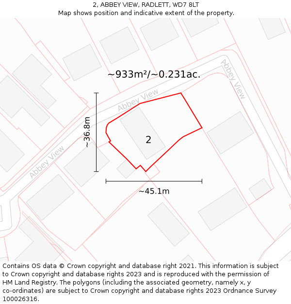 2, ABBEY VIEW, RADLETT, WD7 8LT: Plot and title map