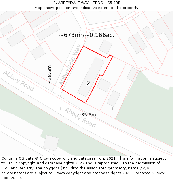 2, ABBEYDALE WAY, LEEDS, LS5 3RB: Plot and title map