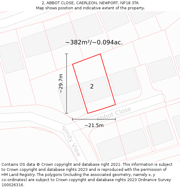 2, ABBOT CLOSE, CAERLEON, NEWPORT, NP18 3TA: Plot and title map