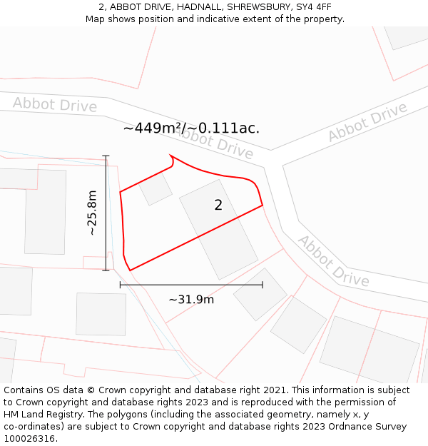 2, ABBOT DRIVE, HADNALL, SHREWSBURY, SY4 4FF: Plot and title map