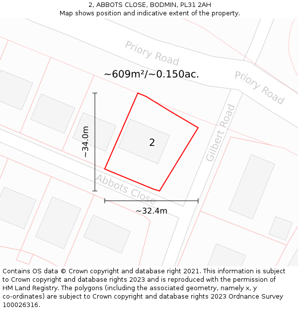 2, ABBOTS CLOSE, BODMIN, PL31 2AH: Plot and title map