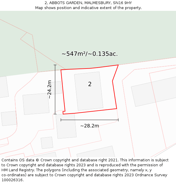 2, ABBOTS GARDEN, MALMESBURY, SN16 9HY: Plot and title map