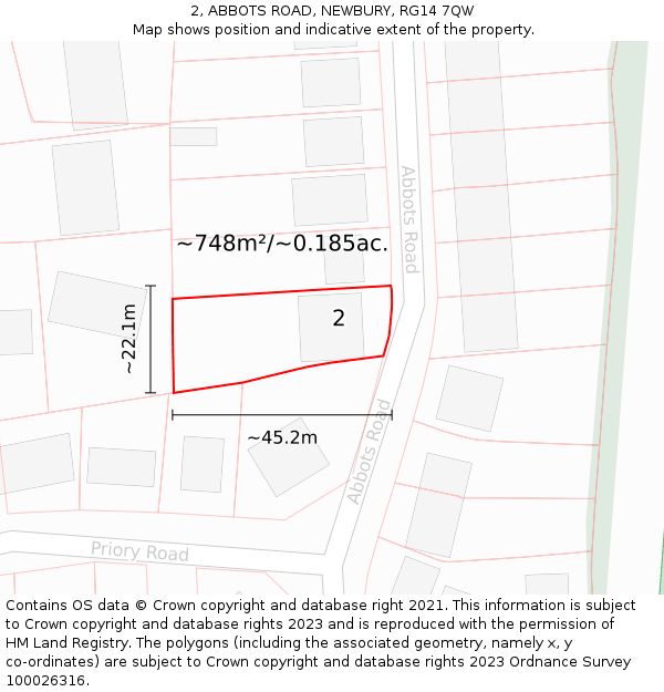 2, ABBOTS ROAD, NEWBURY, RG14 7QW: Plot and title map