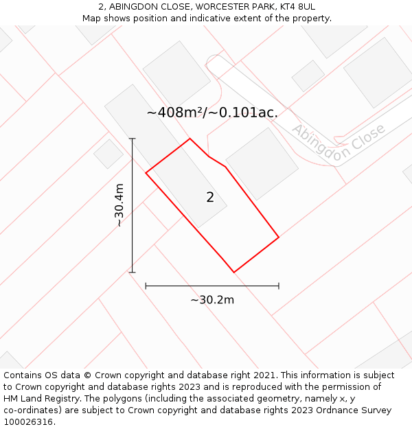 2, ABINGDON CLOSE, WORCESTER PARK, KT4 8UL: Plot and title map