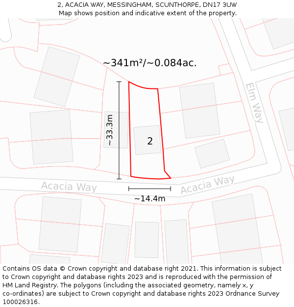 2, ACACIA WAY, MESSINGHAM, SCUNTHORPE, DN17 3UW: Plot and title map