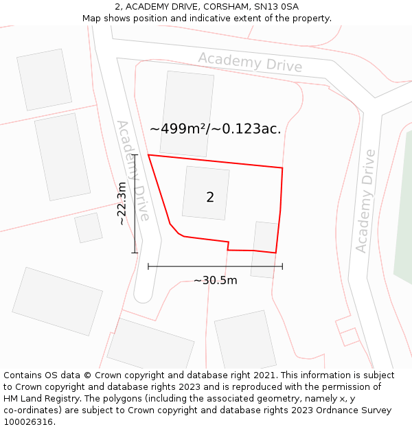 2, ACADEMY DRIVE, CORSHAM, SN13 0SA: Plot and title map