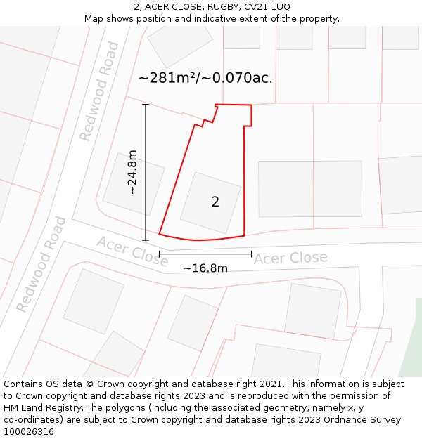 2, ACER CLOSE, RUGBY, CV21 1UQ: Plot and title map