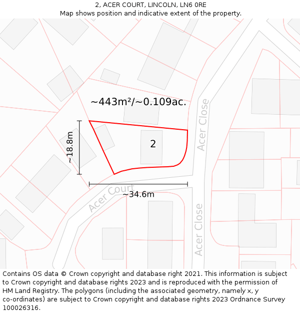 2, ACER COURT, LINCOLN, LN6 0RE: Plot and title map