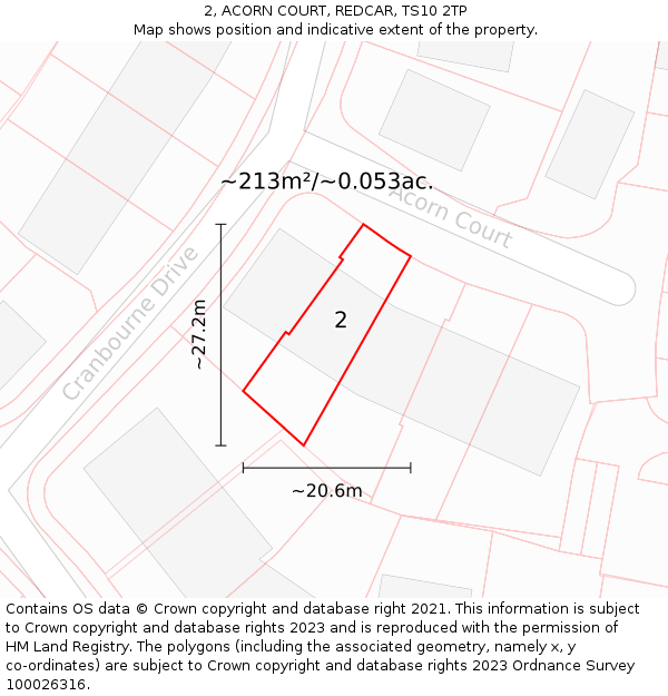 2, ACORN COURT, REDCAR, TS10 2TP: Plot and title map