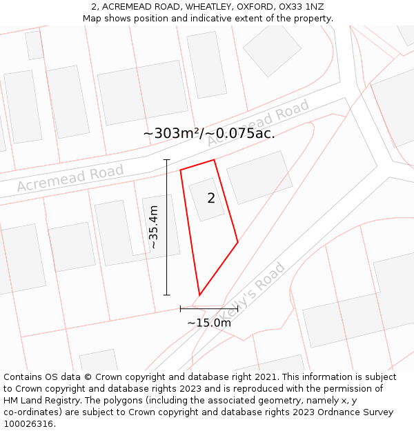 2, ACREMEAD ROAD, WHEATLEY, OXFORD, OX33 1NZ: Plot and title map