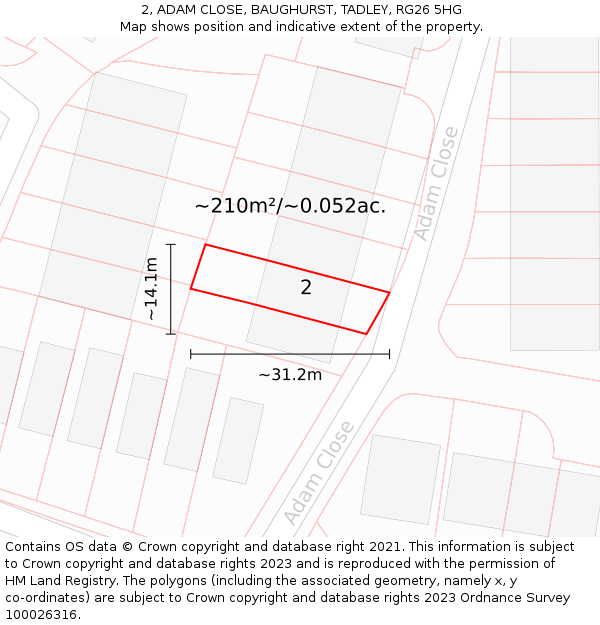 2, ADAM CLOSE, BAUGHURST, TADLEY, RG26 5HG: Plot and title map