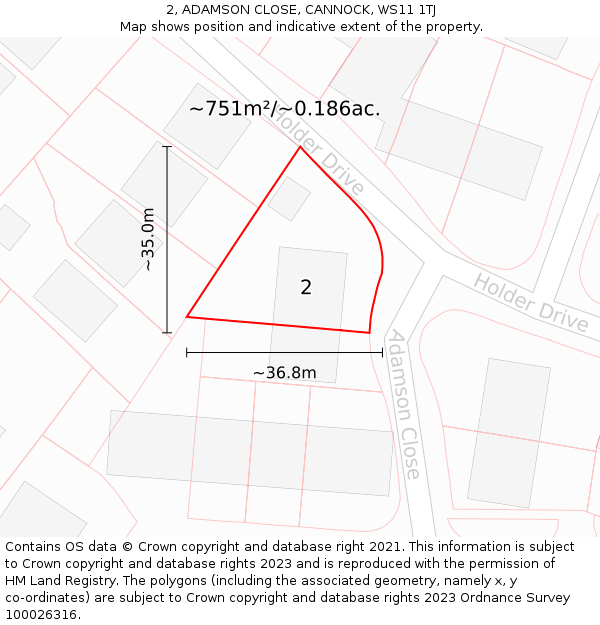 2, ADAMSON CLOSE, CANNOCK, WS11 1TJ: Plot and title map