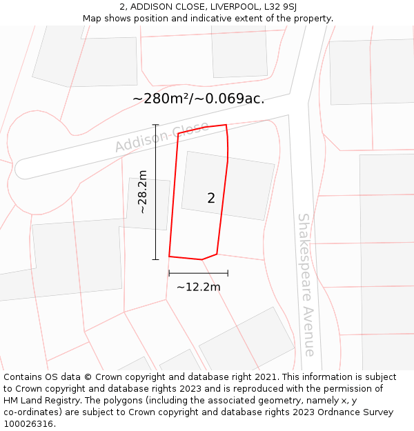 2, ADDISON CLOSE, LIVERPOOL, L32 9SJ: Plot and title map