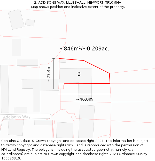 2, ADDISONS WAY, LILLESHALL, NEWPORT, TF10 9HH: Plot and title map